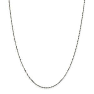 1.7mm Rhodium Plated S.Silver Solid D/C Rope Chain Necklace, 16 Inch